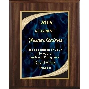 9" x 12" Walnut Finish Plaque with Blue Majestic Plate 1