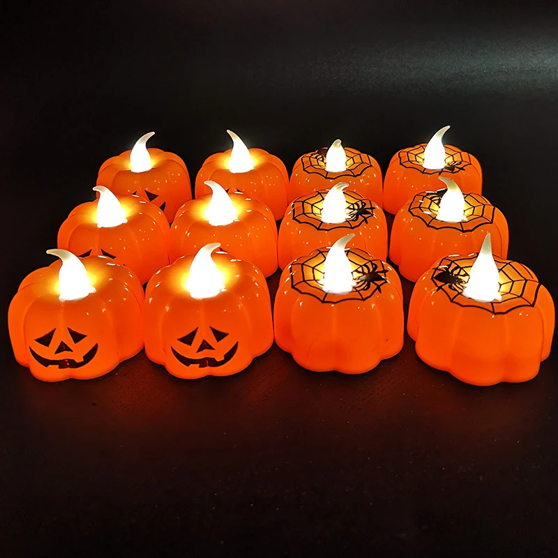 LED Orange Pumpkin Lights/ /Halloween Thanksgiving Flickering Tealight Candle 1