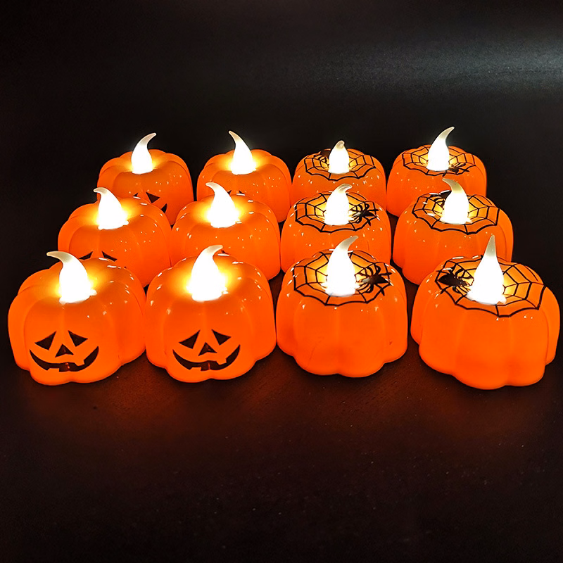 LED Orange Pumpkin Lights/ /Halloween Thanksgiving Flickering Tealight Candle