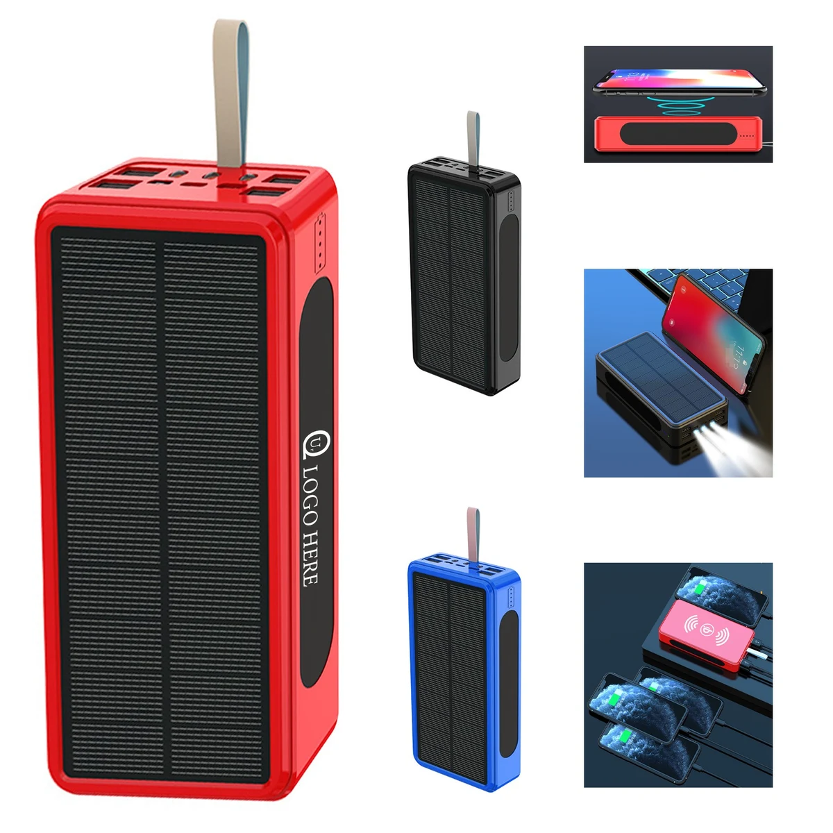 30000Mah Wireless Charging Solar Power Bank Flashlight 1