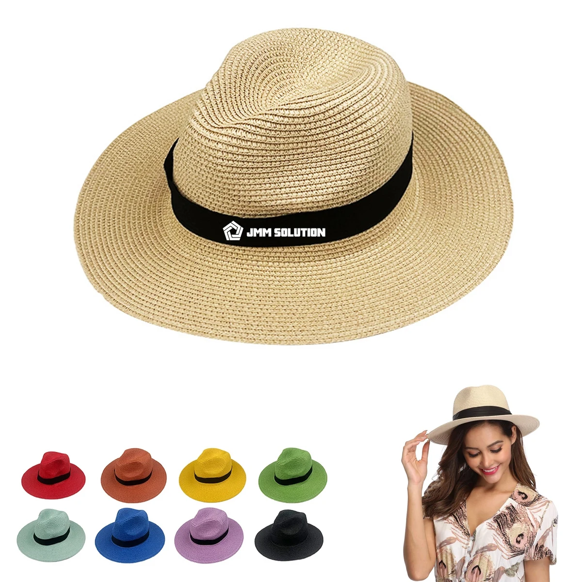 Wide Brim Straw Bucket Hat 1
