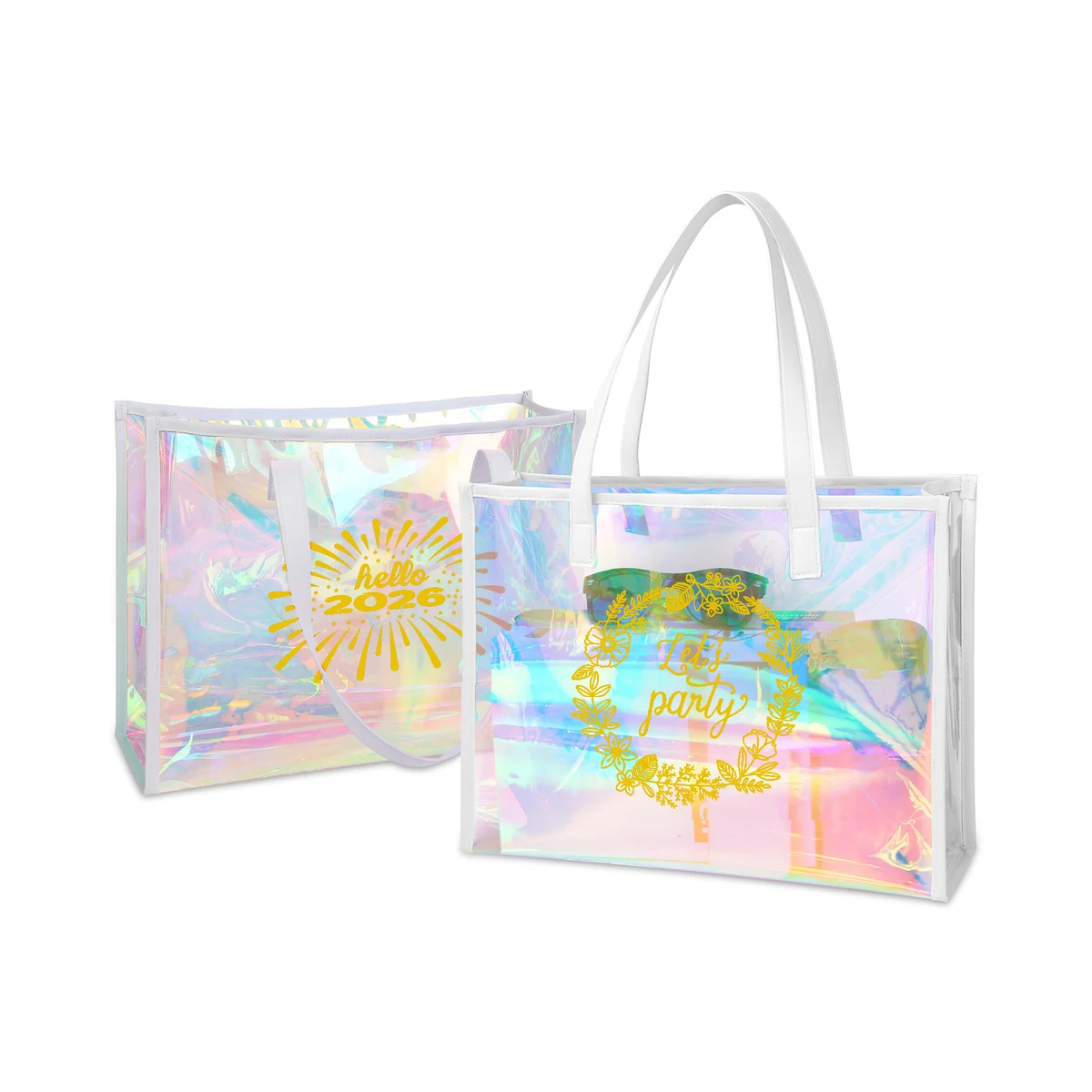 Clear Holographic TPU Tote Bag with PU Leather Handles, custom tote bag with logo imprint 1