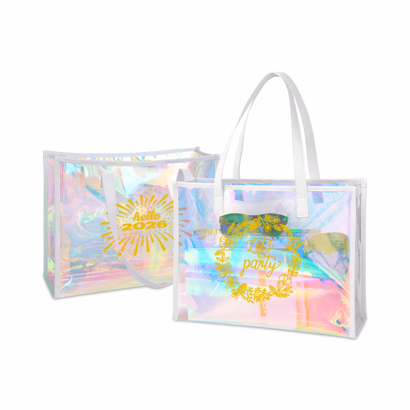 Clear Holographic TPU Tote Bag with PU Leather Handles