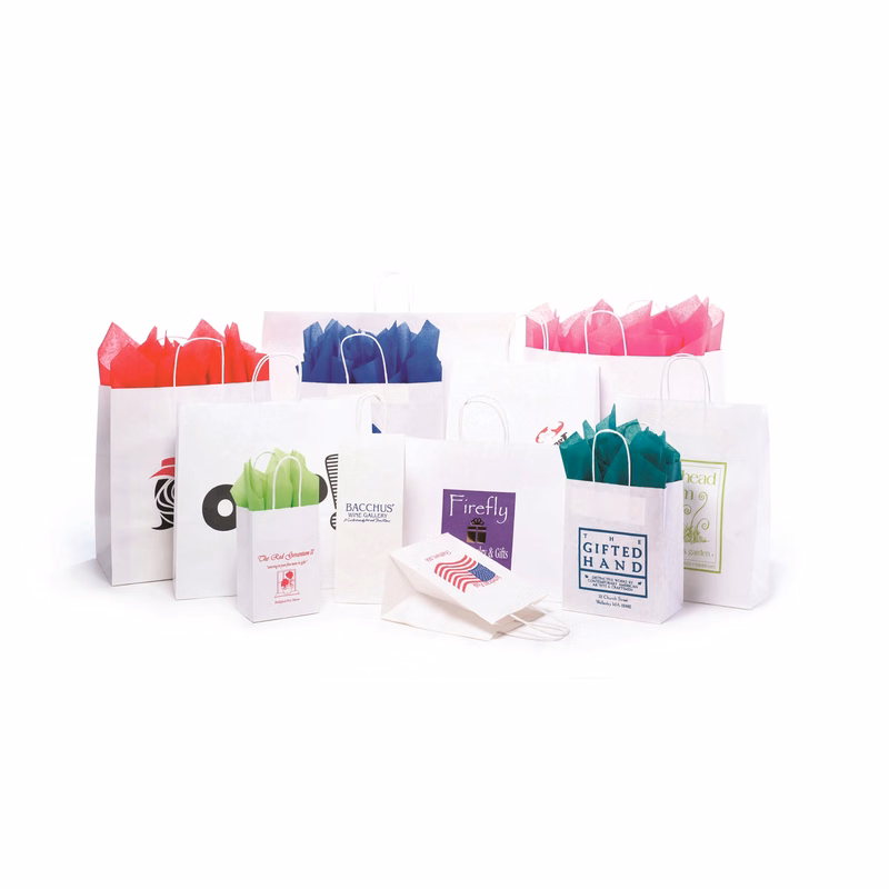 White Kraft Paper Shopping Bags (Large Sizes) Hot Stamped