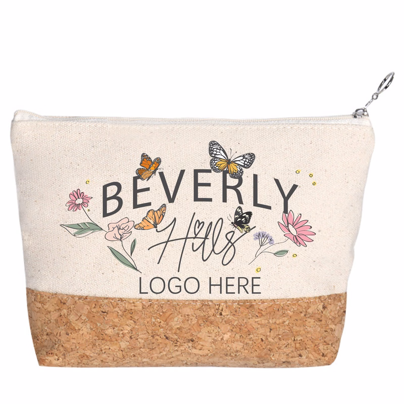 Sustainable Canvas & Cork Zipper Cosmetic Bag Toiletry Pouch