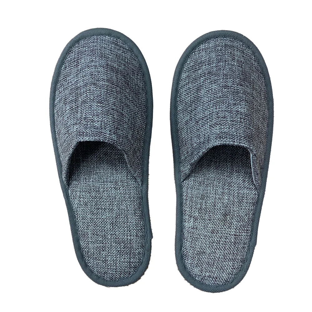 Custom Closed Toe Disposable Linen Hotel Slipper 1