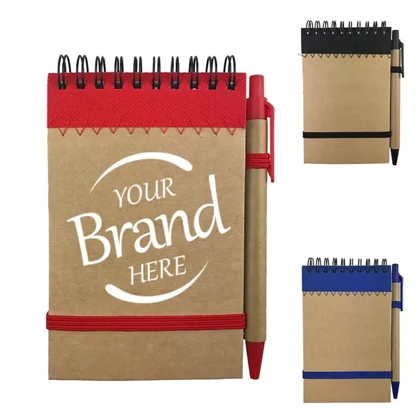 Custom Kraft Spiral Notebook With Matching Pen Portable — Office Promo Pack 1