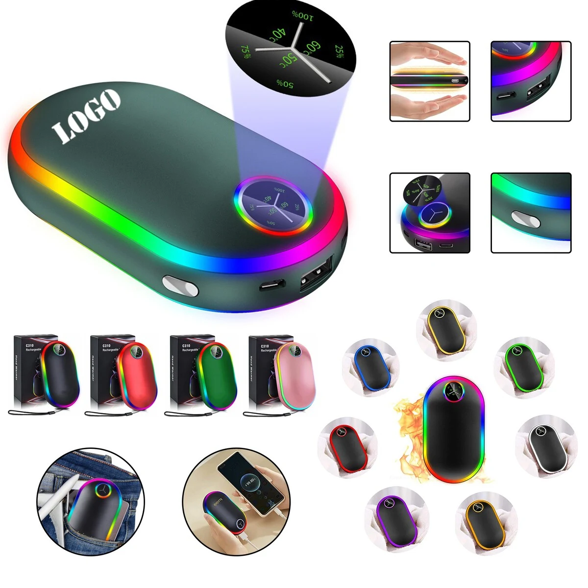 Portable Power Bank and Hand Warmer with Lights 1