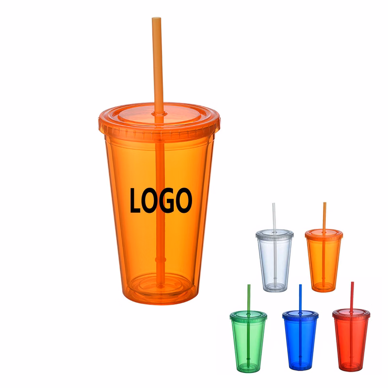 16 Oz. Double Wall Tumbler With Lid & Straw