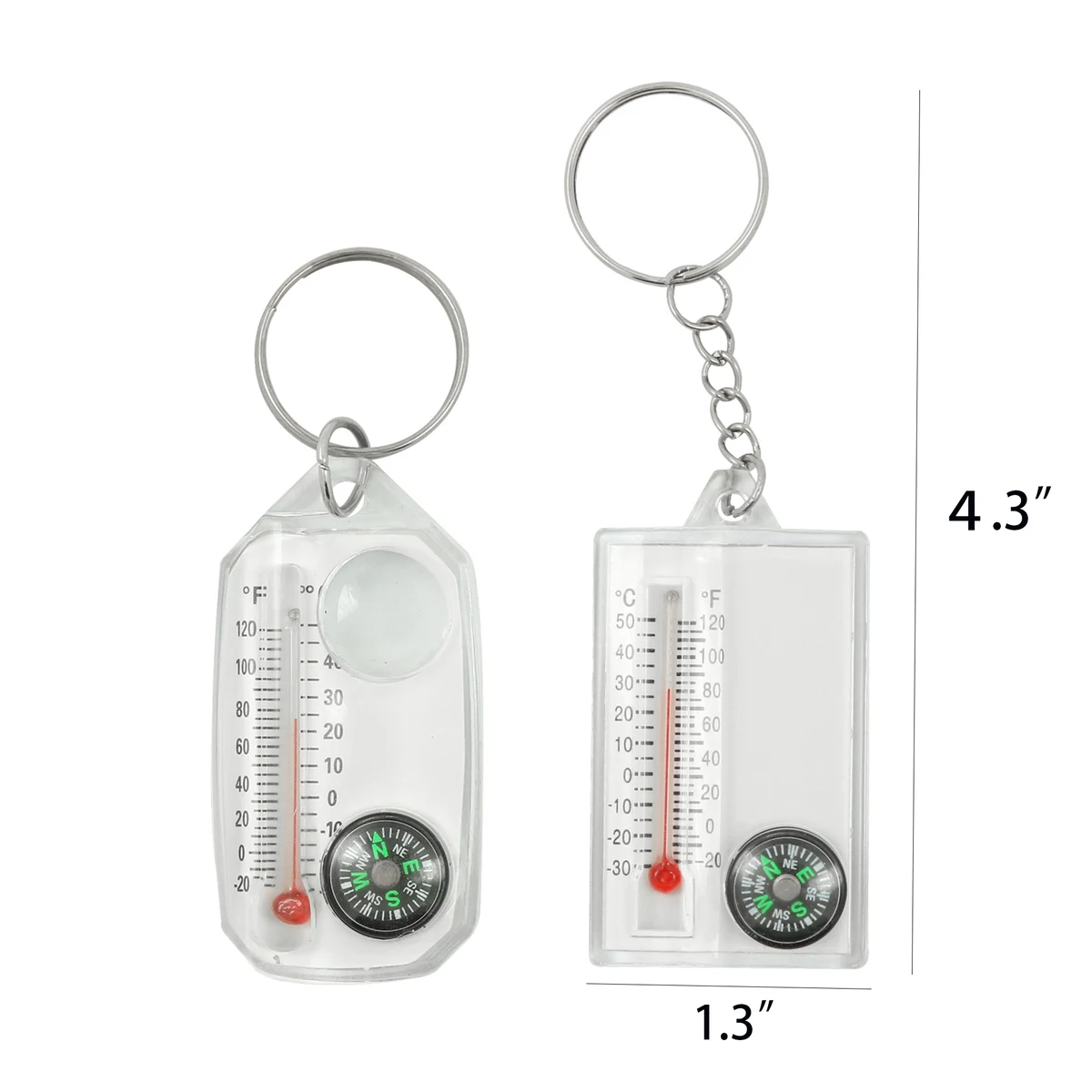 Multifunctional Acrylic Keychain Compass With Magnifying Glass & Thermometer 1