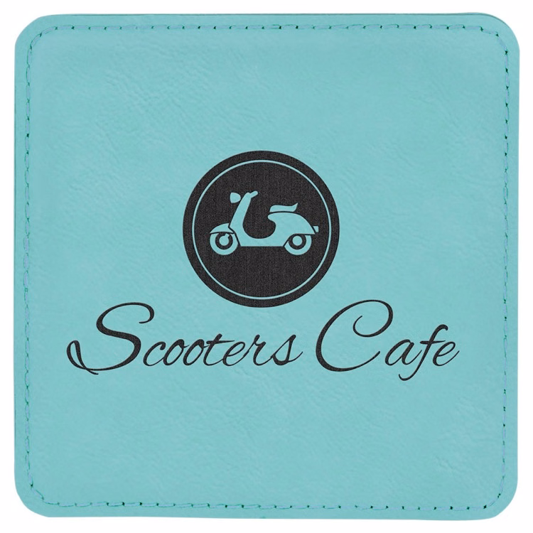 4" x 4" Square Teal Leatherette Coaster