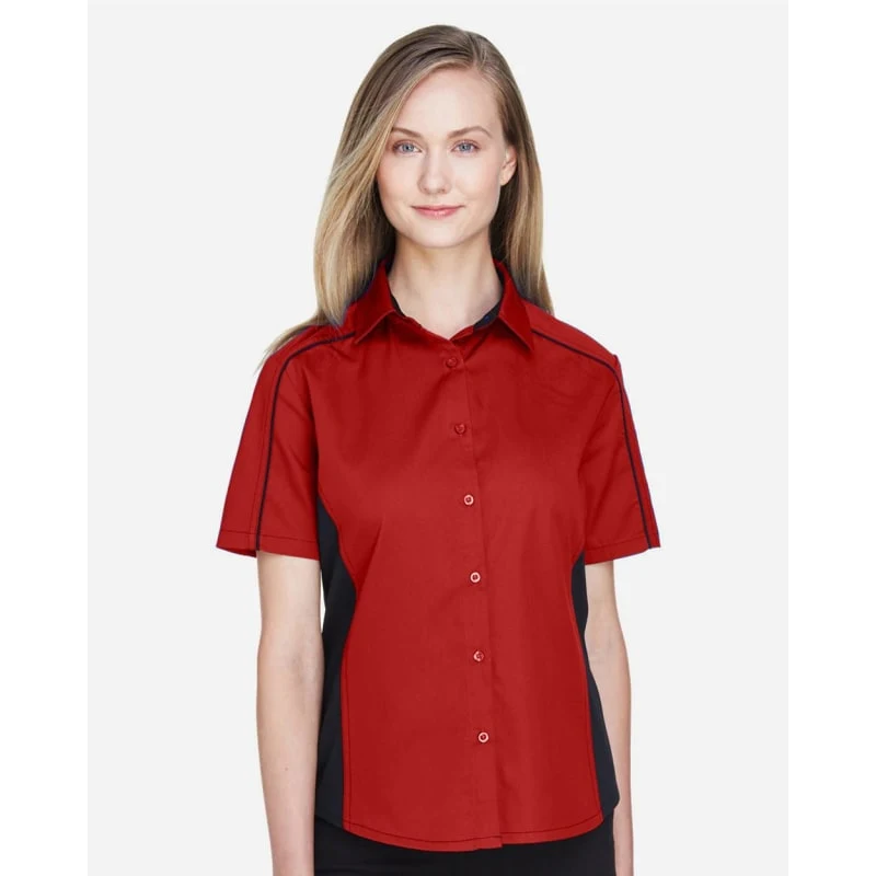 North End Women's Fuse Colorbloack Twill Short Sleeve Shirt - 77042 1
