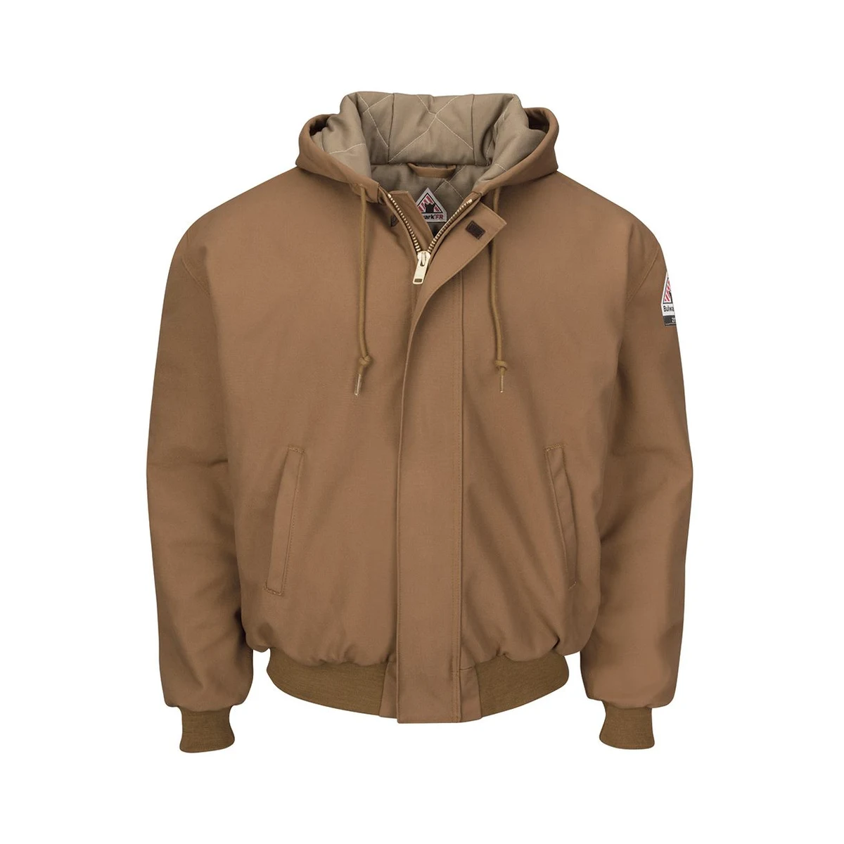 Men's Insulated Brown Duck Hooded Jacket with Knit Trim - JLH6 1