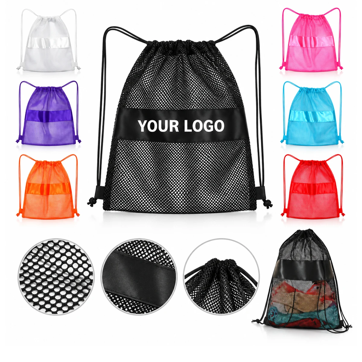 Mesh Drawstring Backpack With Adjustable Shoulder Straps 1