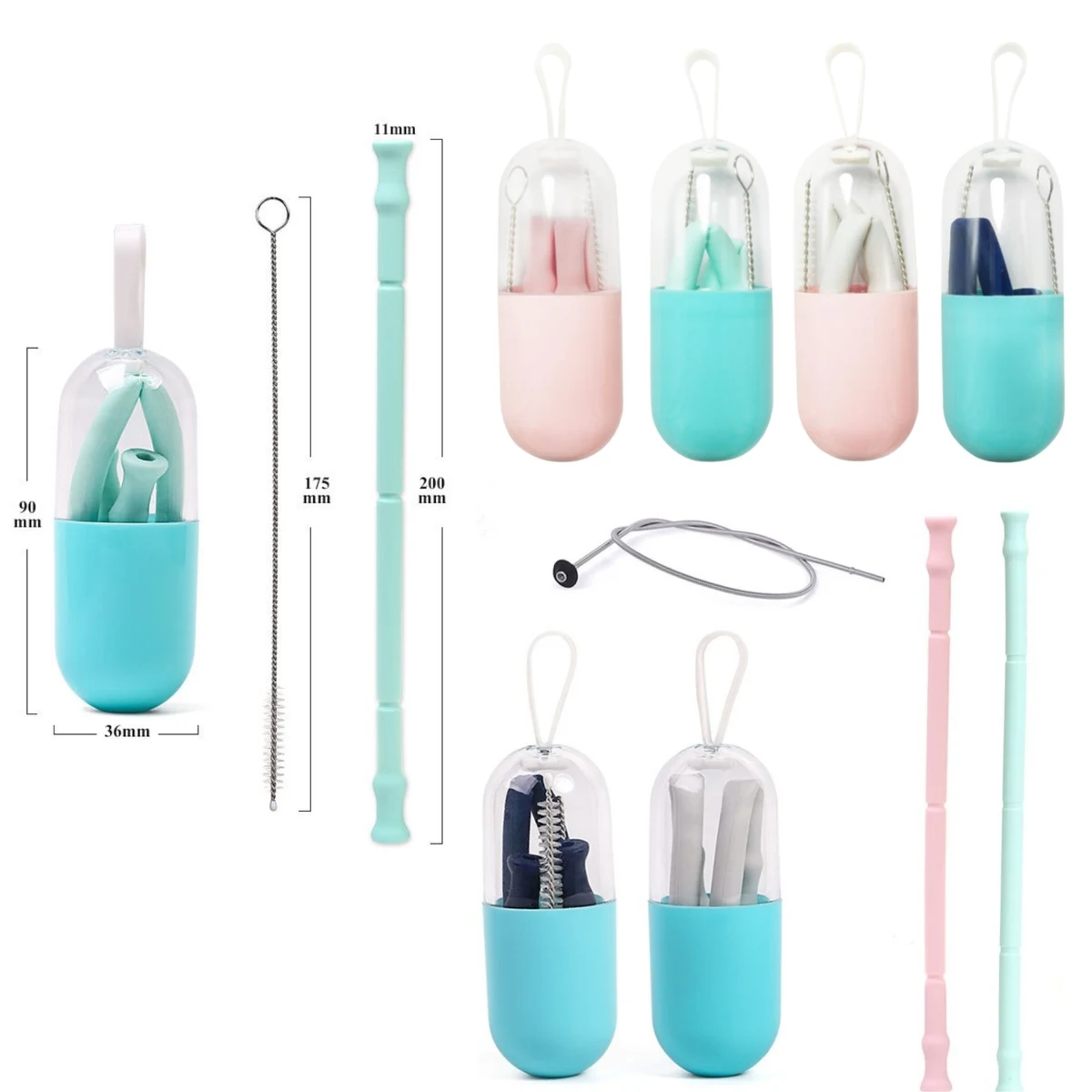 Reusable Silicone Straw With Capsule Shape Shell 1