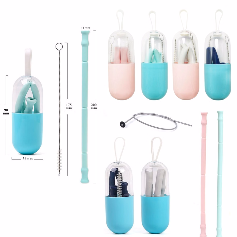 Reusable Silicone Straw With Capsule Shape Shell