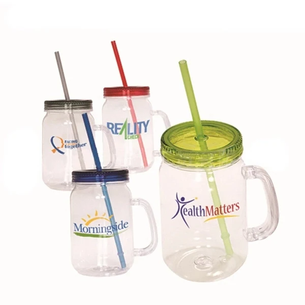 Plastic Mason Jar Cup With Straw And Handle 1