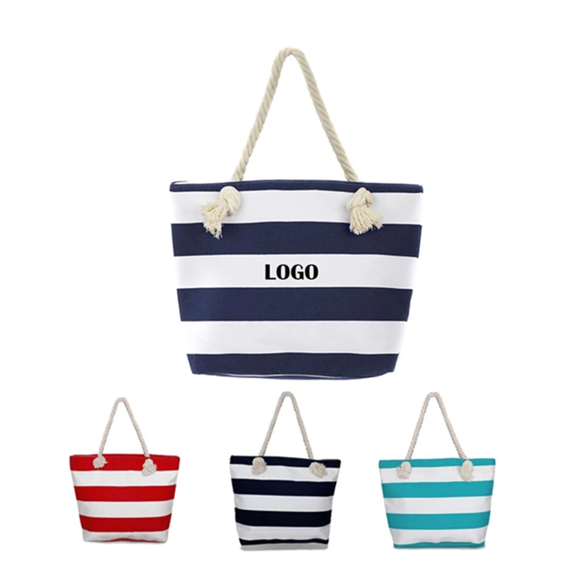 Knotted Rope Tote Stripes Bag, custom tote bag with logo imprint 1