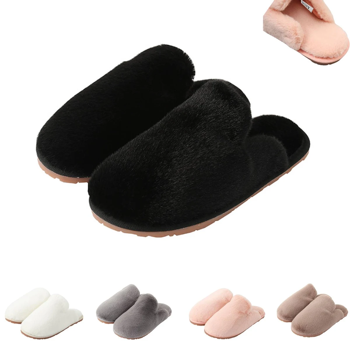 Winter Pure Color Fuzzy Slipper Plush Household Shoes 1