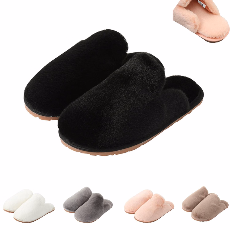 Winter Pure Color Fuzzy Slipper Plush Household Shoes