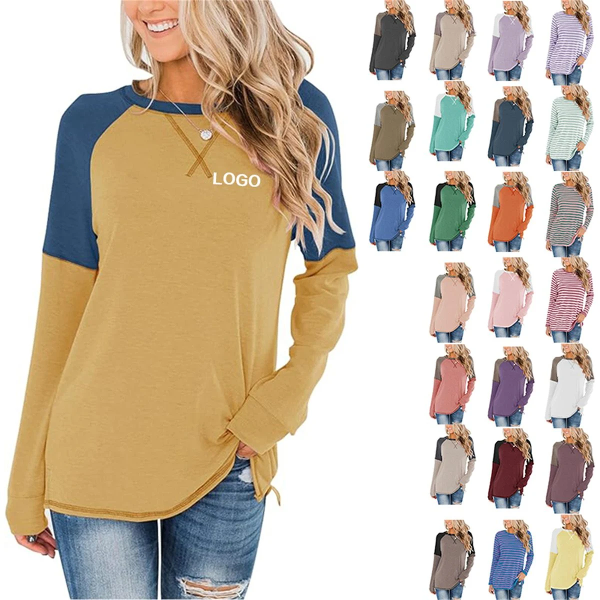 Women's Crew Neck Color Block Blouse 1