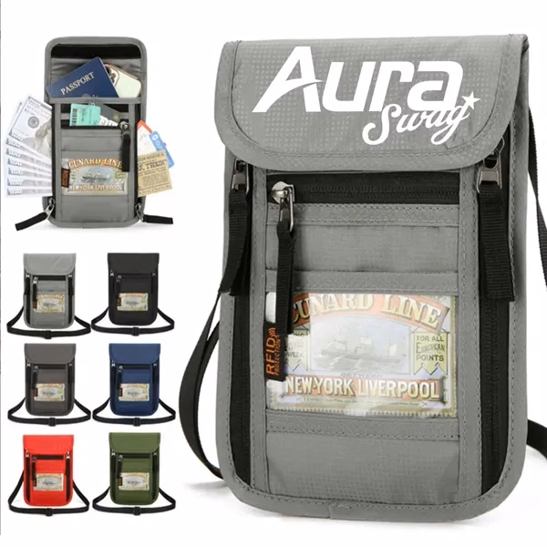 Custom RFID Blocking Crossbody Travel Pouch With Shoulder Strap — Full-Color Security