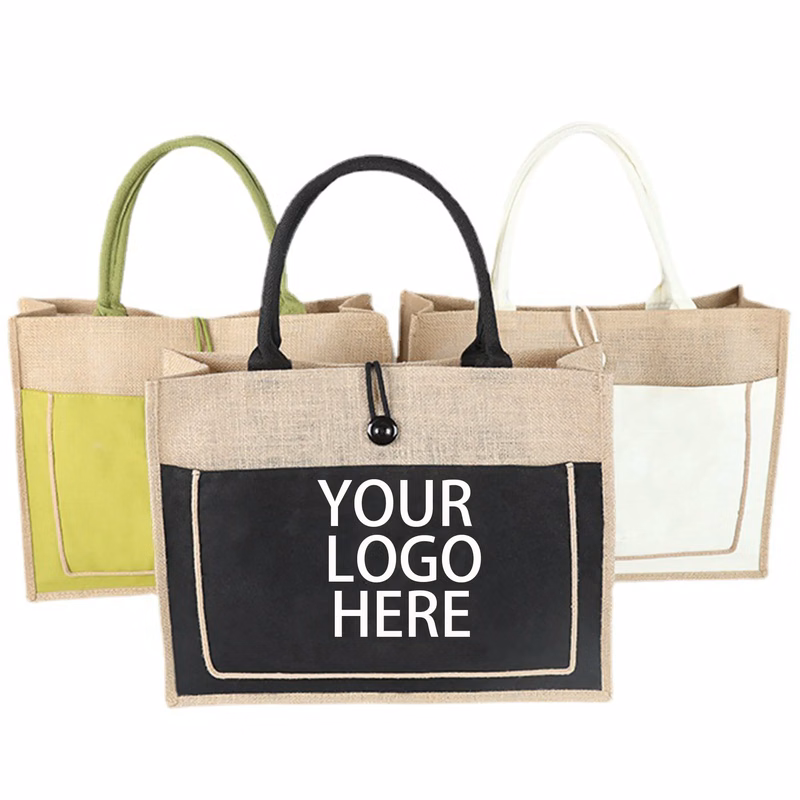 Patchwork Jute Shopping Tote Bag