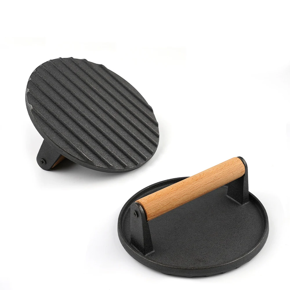 Cast Iron Smash Burger Press With Wood Handle 1