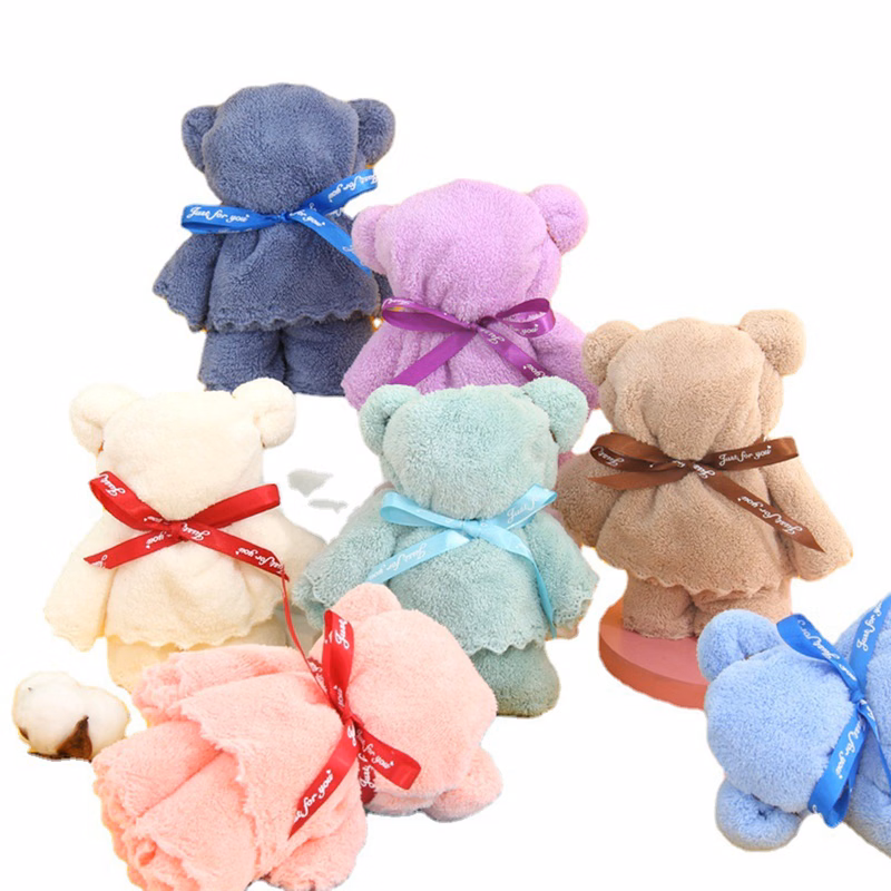 Coral velvet bear towel