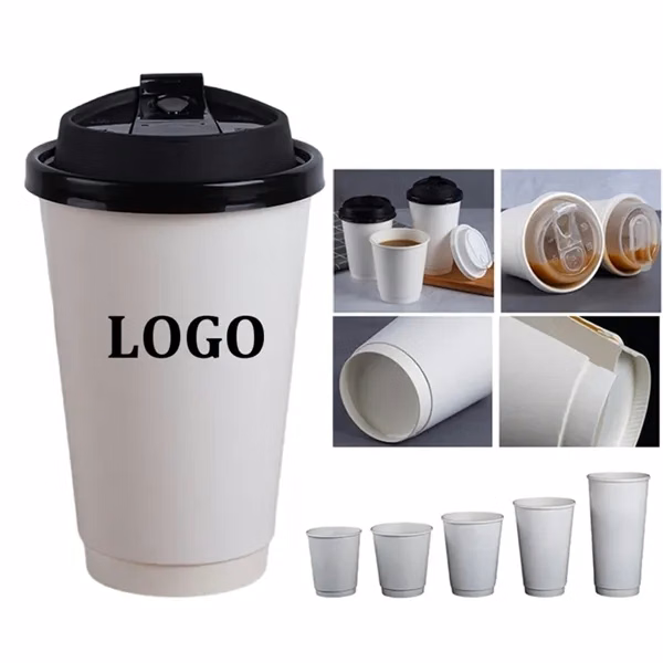 Custom 16 oz Disposable Coffee Cup with Lid — Double Wall Beverage Container