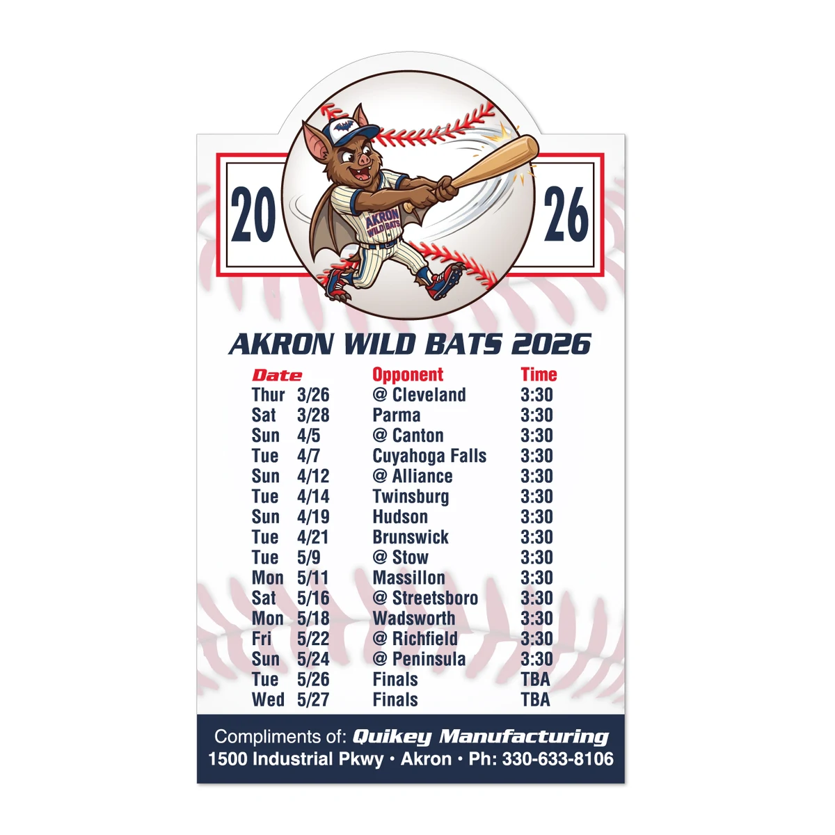 20 Mil Baseball Schedule Magnet - Full Color 1