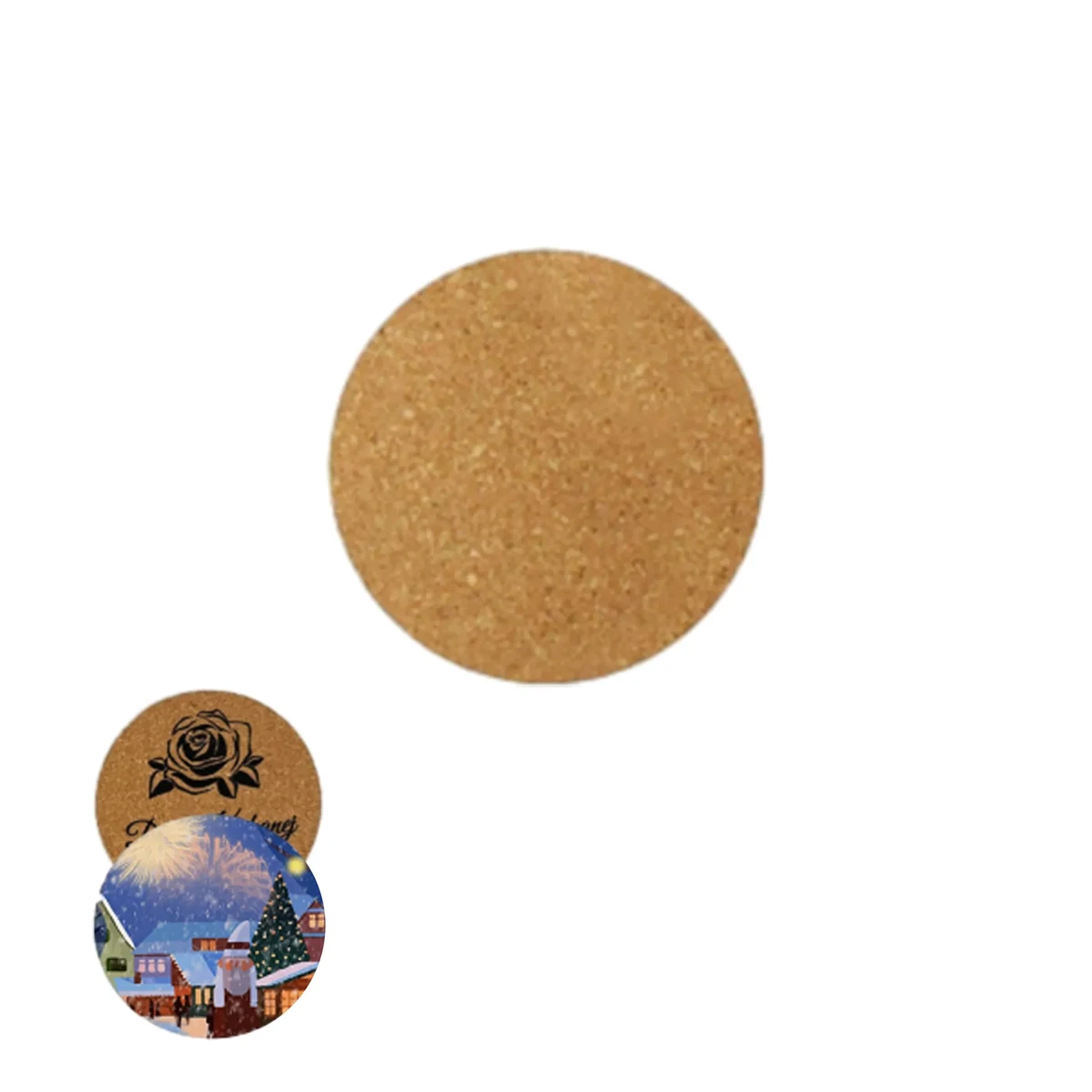 4In Round Wooden Anti-Skid Mat Cork Coaster 1