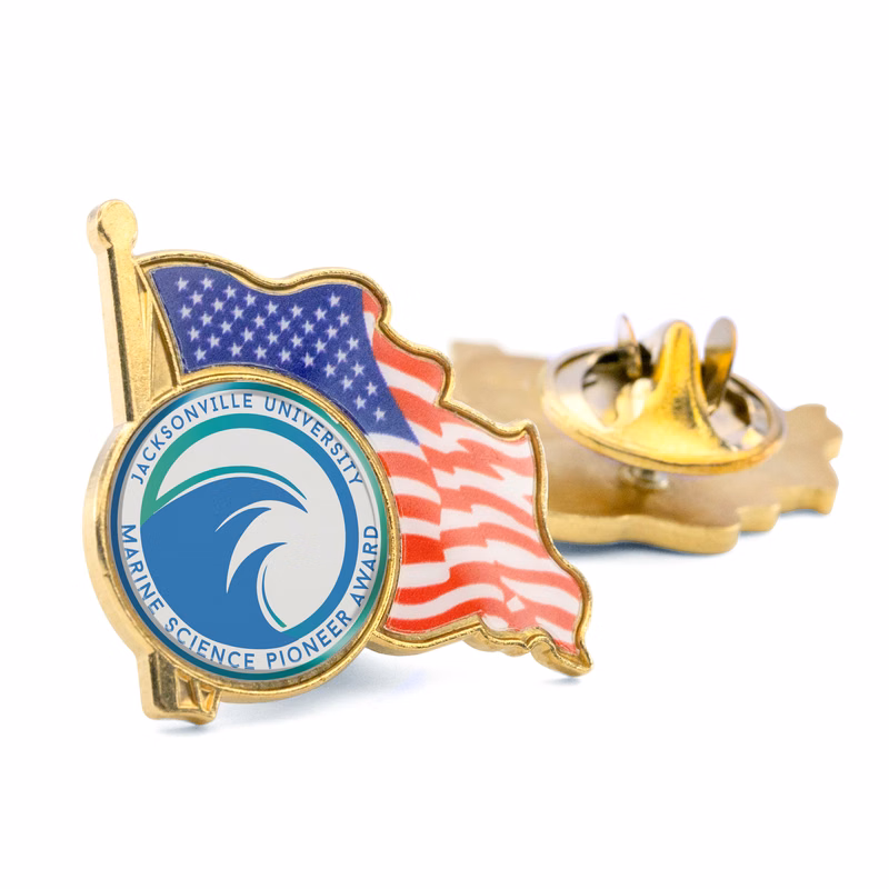 American Flag Lapel Pin w/ Custom Logo - Made in USA