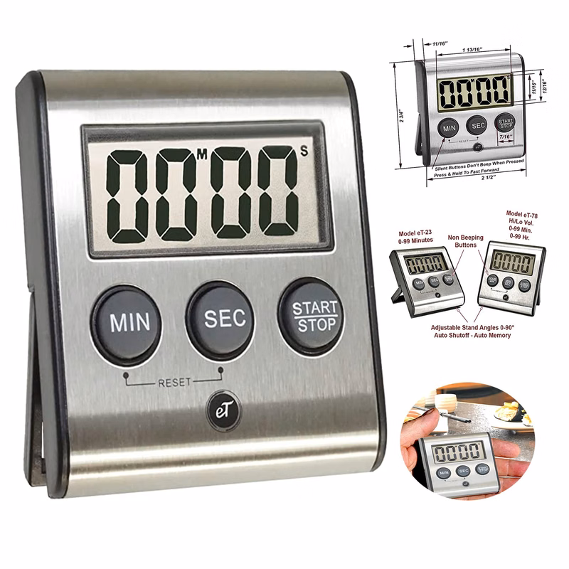 Stainless Steel Kitchen Timer with Magnetic Back
