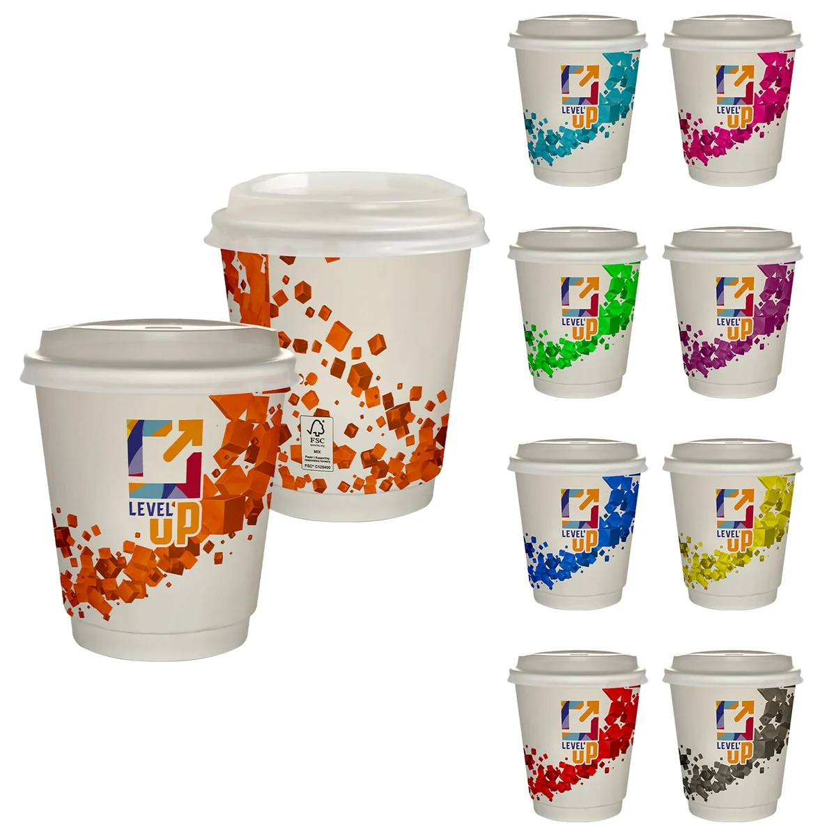 10 oz Full Color Floating Cubes Insulated Paper Cup With Lid 1