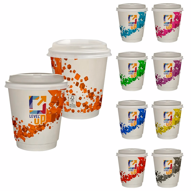 10 oz Full Color Floating Cubes Insulated Paper Cup With Lid
