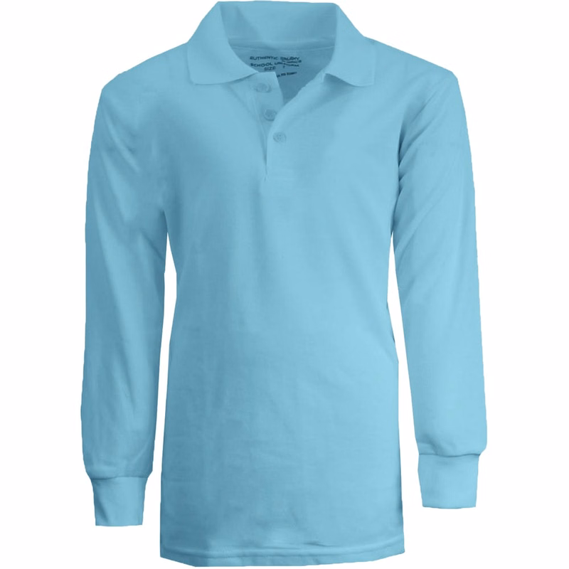 Boys' Uniform Polo Shirts - Sizes 16-20 Light Blue Long Sleeve