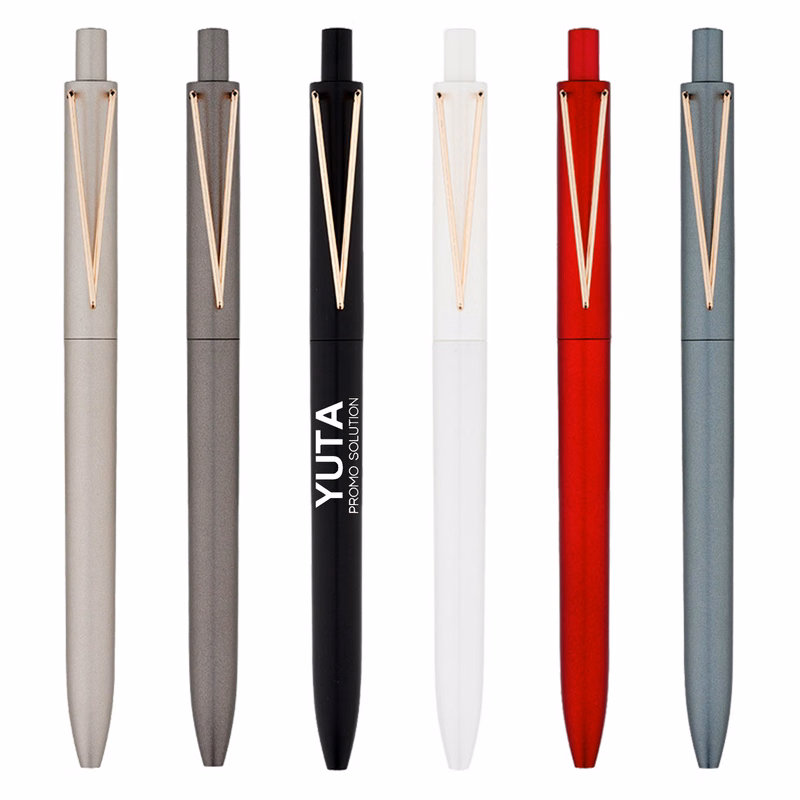 Plastic V Shape Metal Clip Retractable Ballpoint Pen