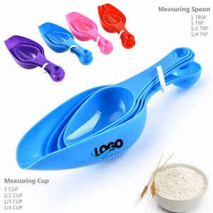 Dual Head 4 In 1 Plastic Measuring Cup And Spoon Set With Volume Mark