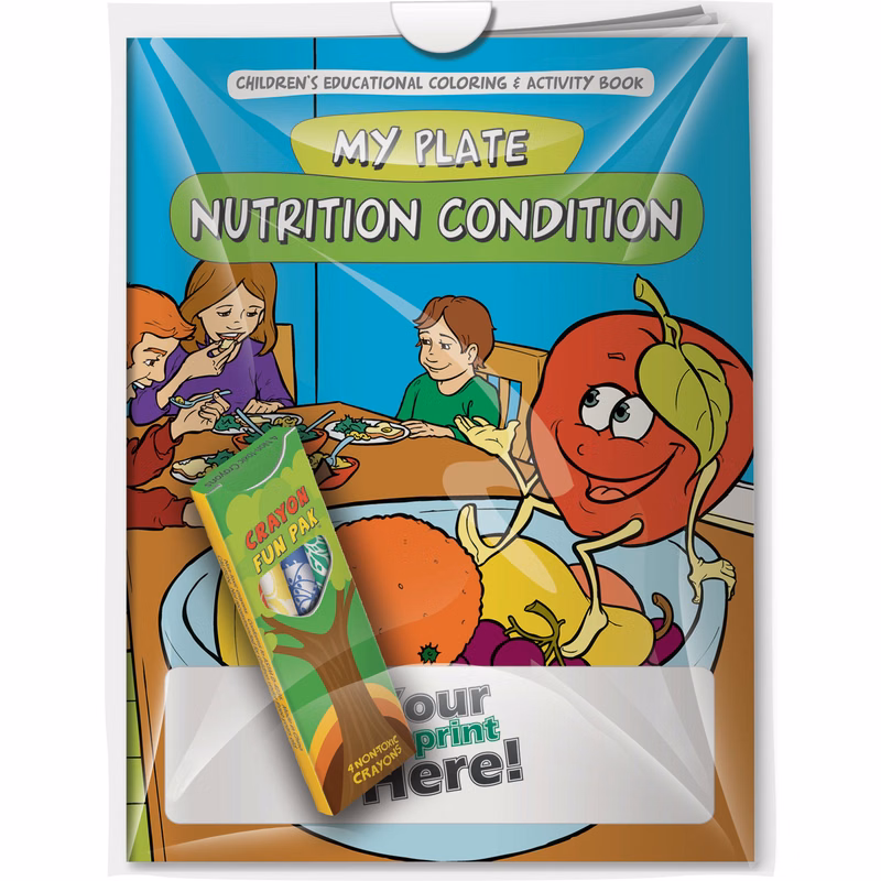 Combo Pack - CB1083 Coloring Book & 4-Pack of Crayons (Imprinted) in a Poly Bag