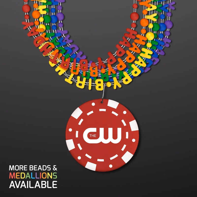 Happy Birthday Beads Necklaces w/ Red Poker Chip Medallion