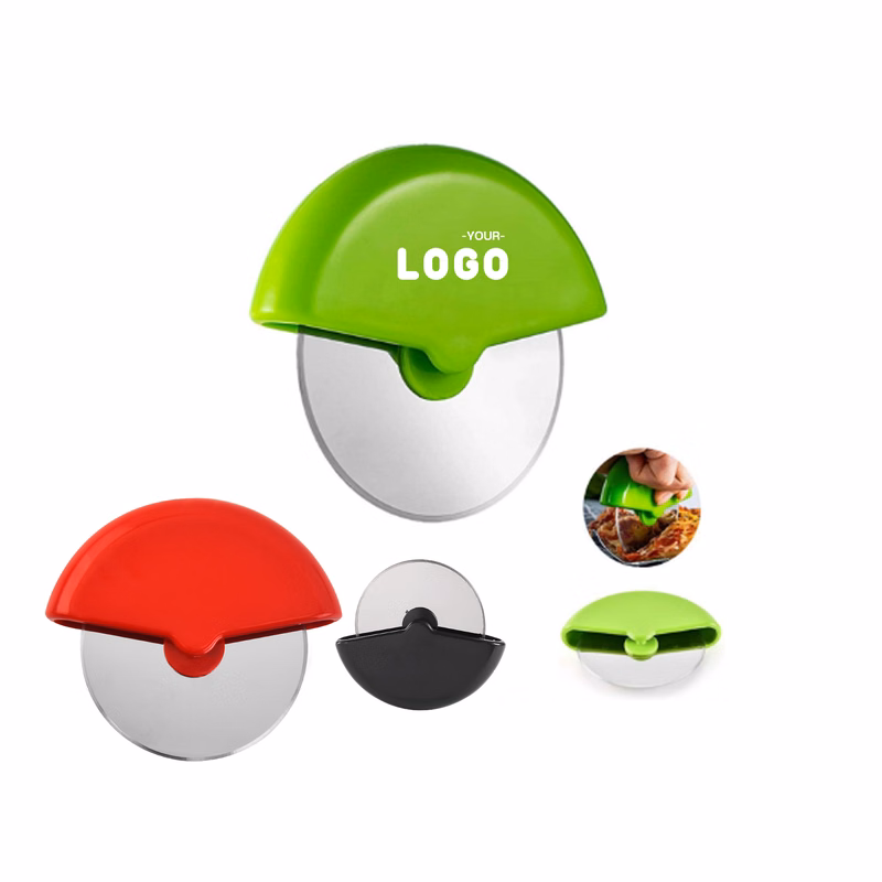 Hand-Held Round Stainless Steel Pizza Slicer with Guard