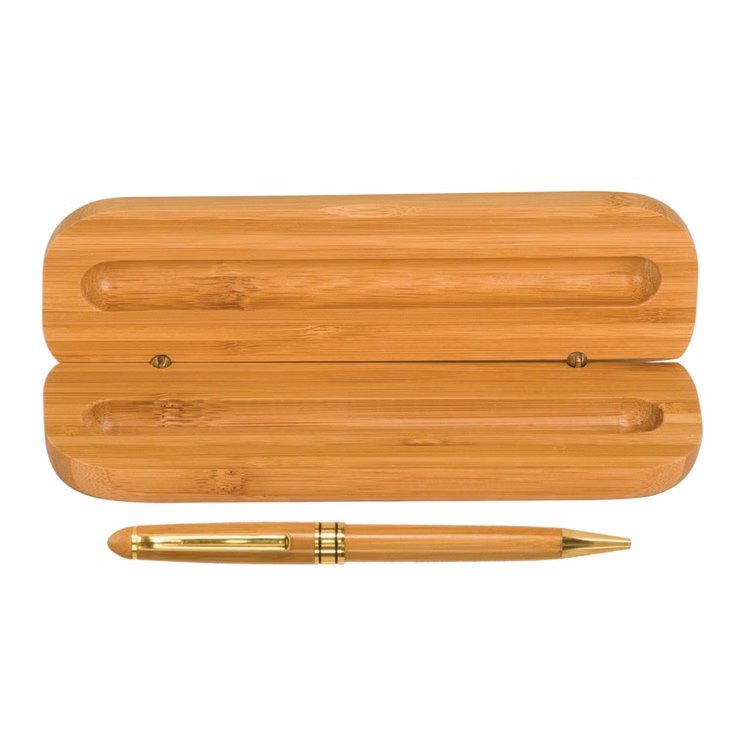 Engraved Bamboo Pen and Case Set