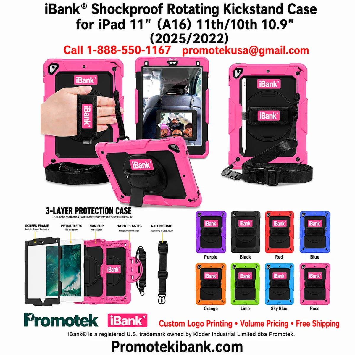 iBank ® Shockproof Rotating Kickstand Case for iPad 11" (A16) 11th/10th 10.9" (2025/2022) 1