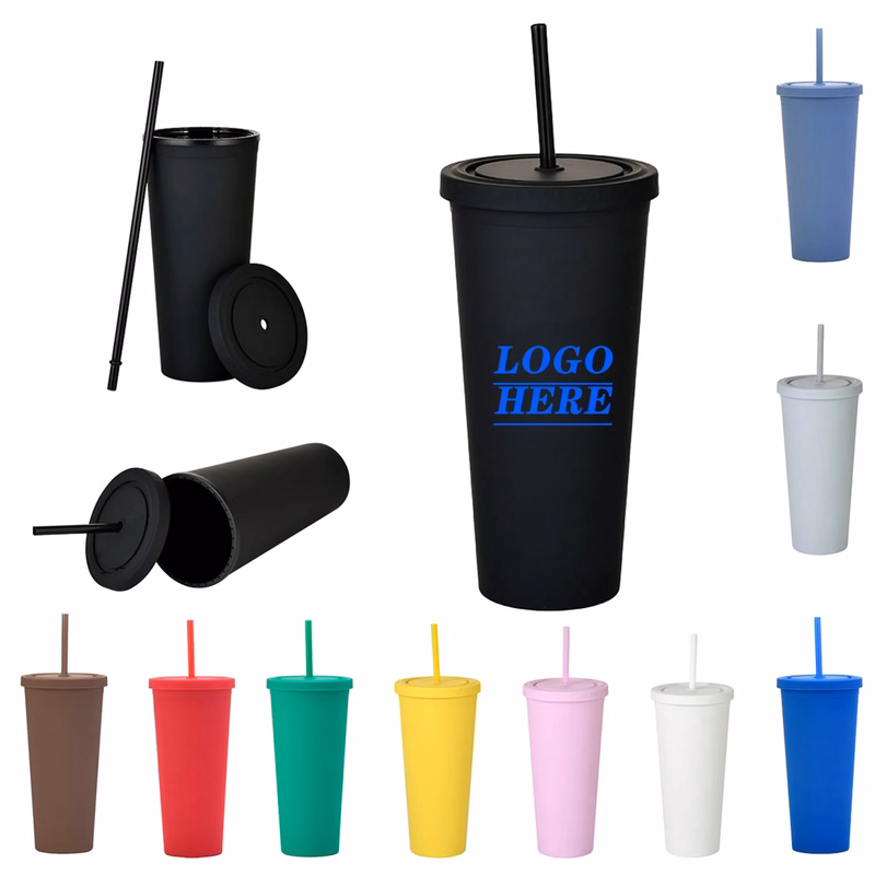 24oz Double Layer Bottle With Lid And Straw