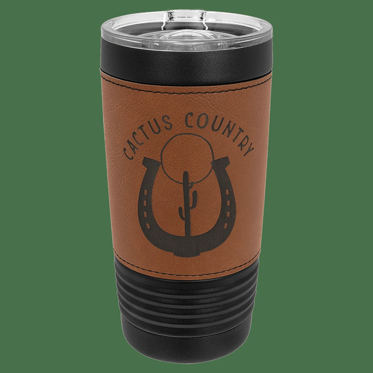 Polar Camel 20 oz Black/Rawhide with Leatherette Tumbler with Slider Lid 1