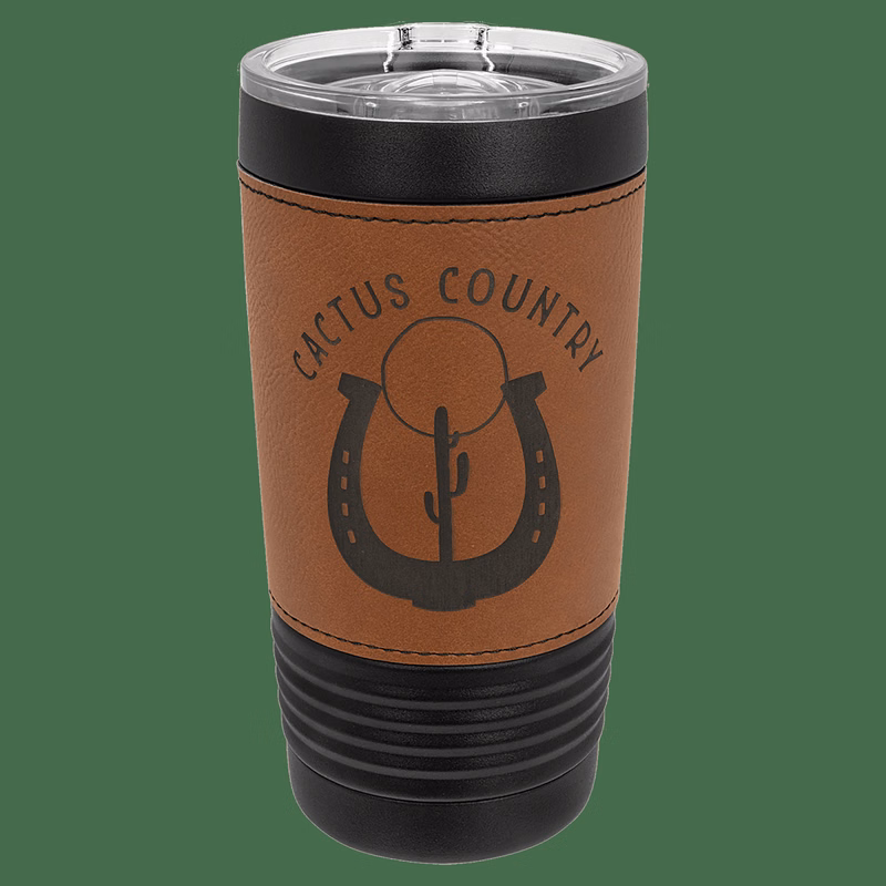 Polar Camel 20 oz Black/Rawhide with Leatherette Tumbler with Slider Lid