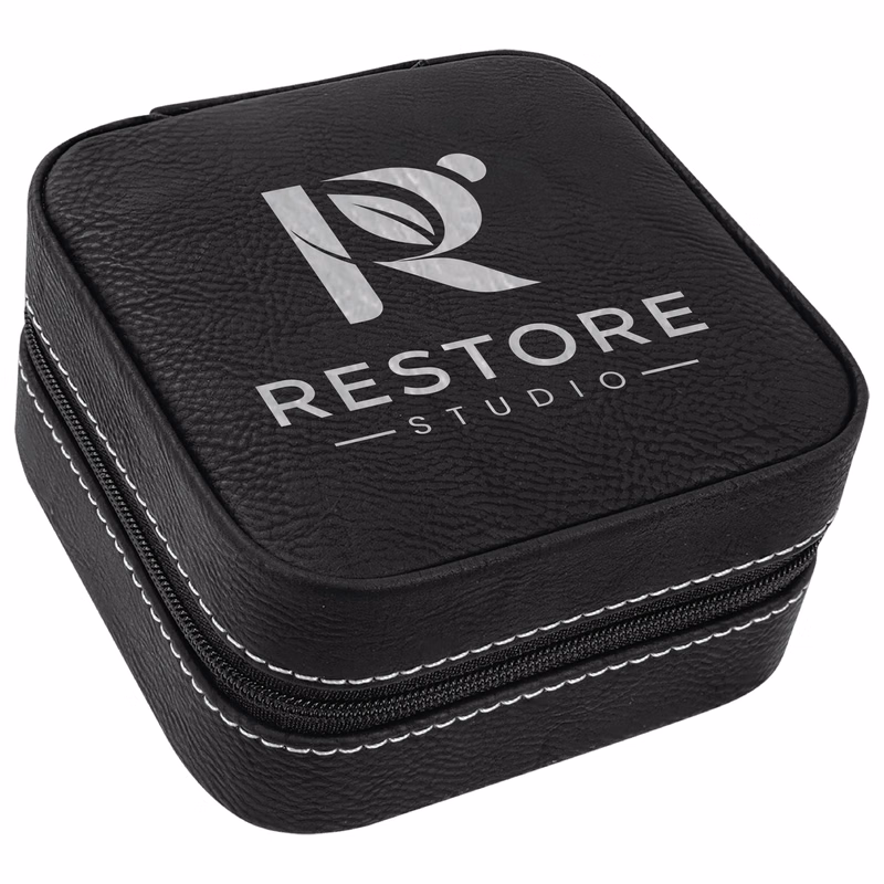 Black/Silver Leatherette Travel Jewelry Box