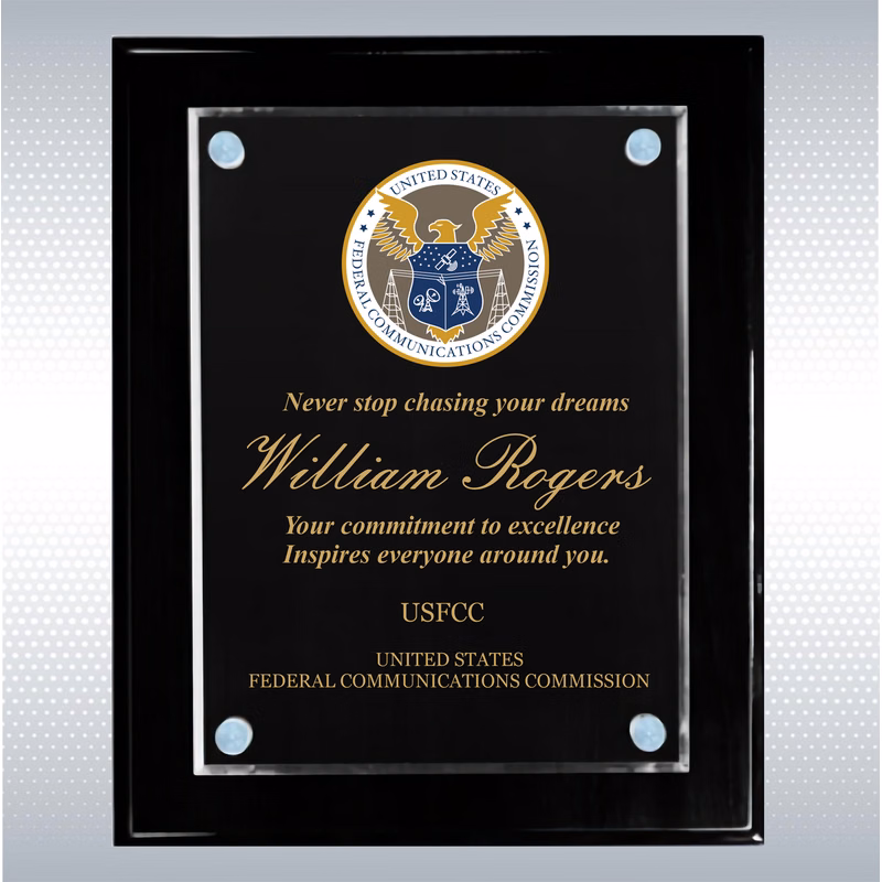 Black Piano Finish Wood Plaque w/Acrylic Plate (10.5" x 13")