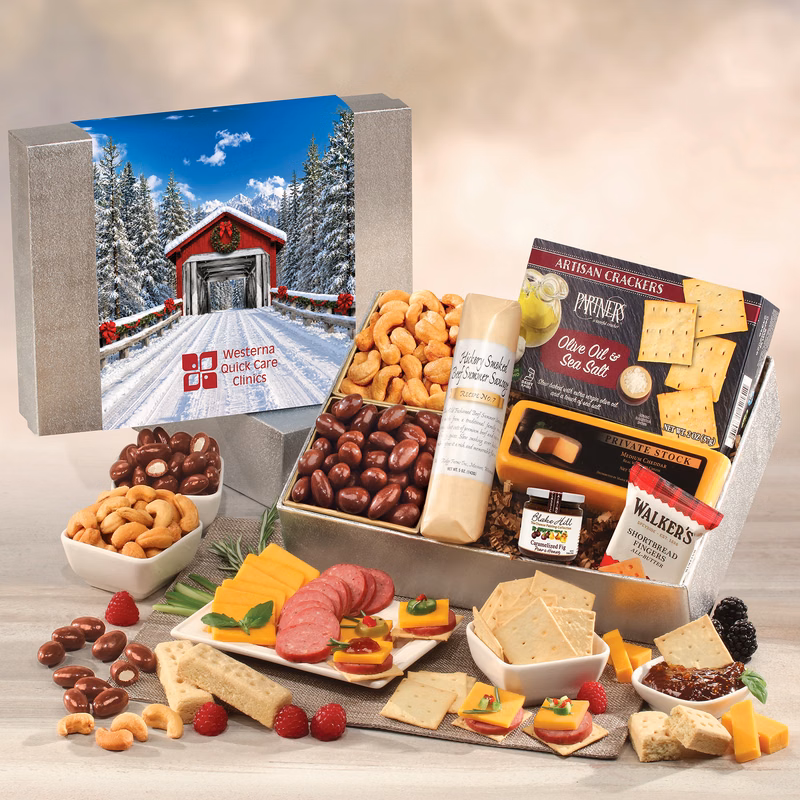 Snacking Smorgasbord with Snow-covered Bridge Sleeve